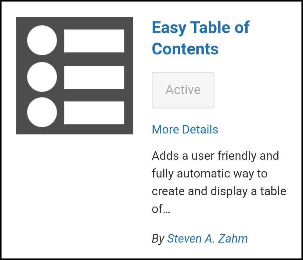 wordpress table of content.